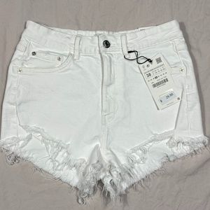 zara high rise white shorts